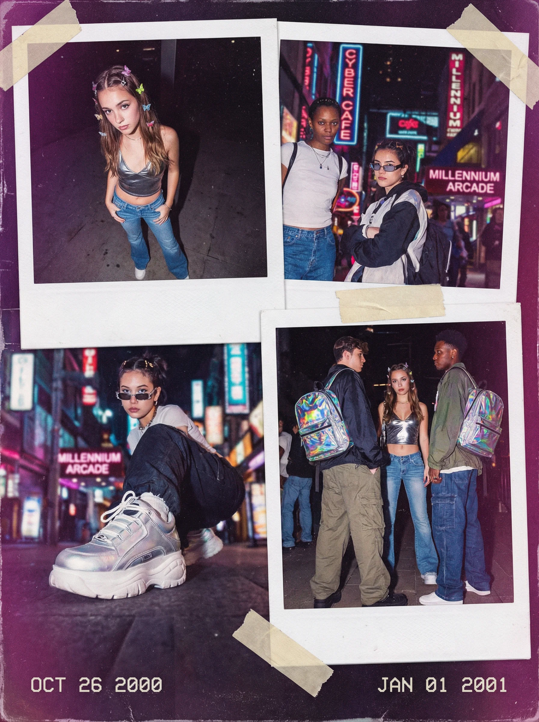 17c 东京原宿Y2K街拍 蝴蝶发夹银色上衣